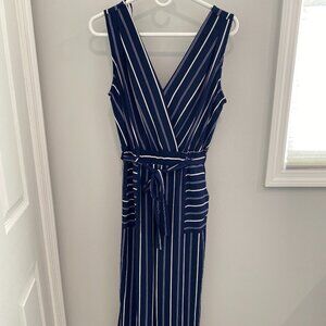 Monteau Blue and White Striped Jumpsuit - Size S
